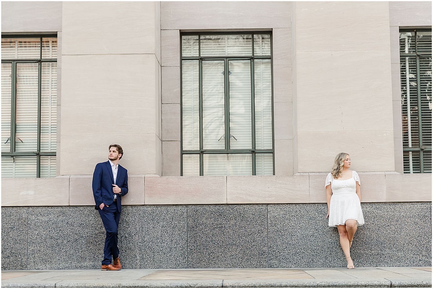 Romantic engagement portraits with historic downtown Nashville architecture