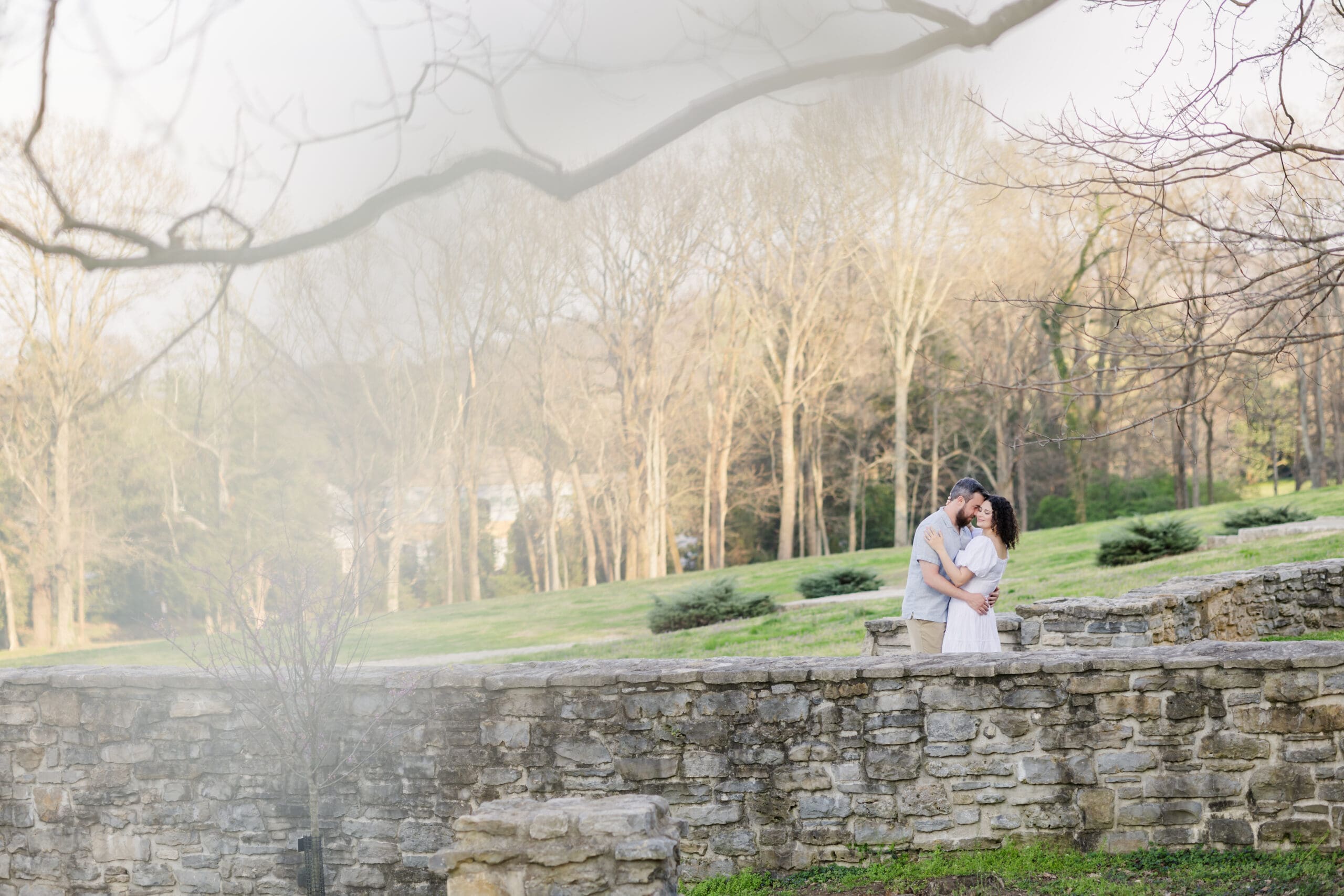 Couple embracing in the distance