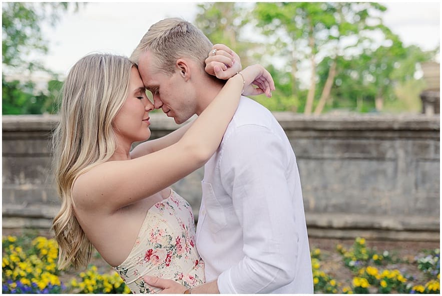 a romantic engagement session in centennial park in downtown nashville, tennessee