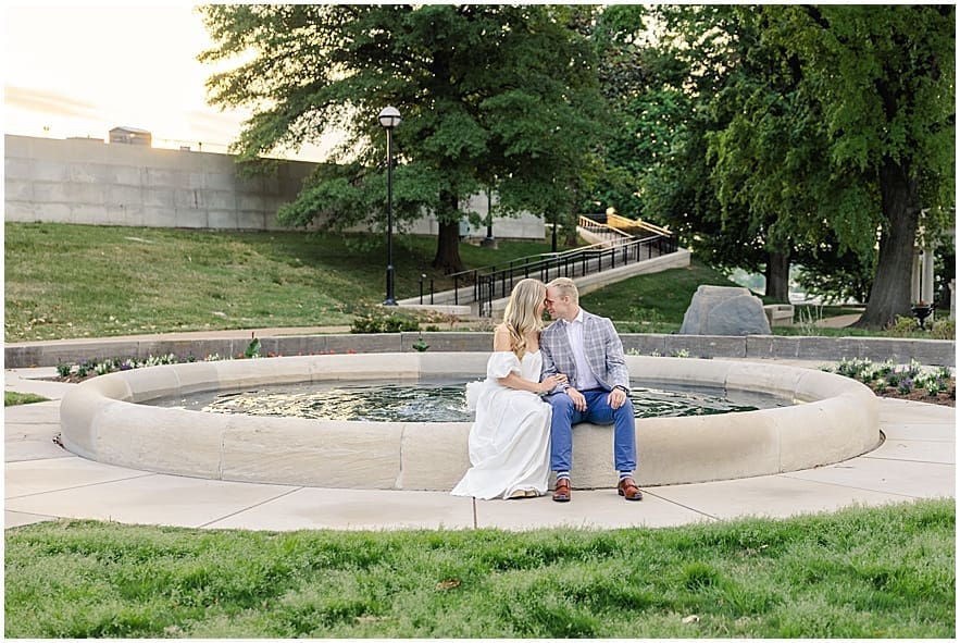 a romantic engagement session in downtown nashville at golden hour