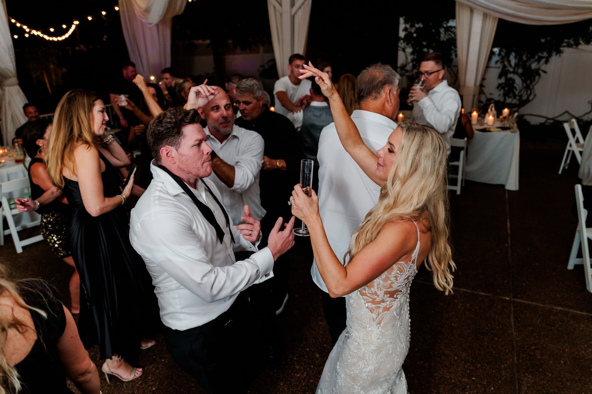 Bride and Groom on the dance floor dancing the night away