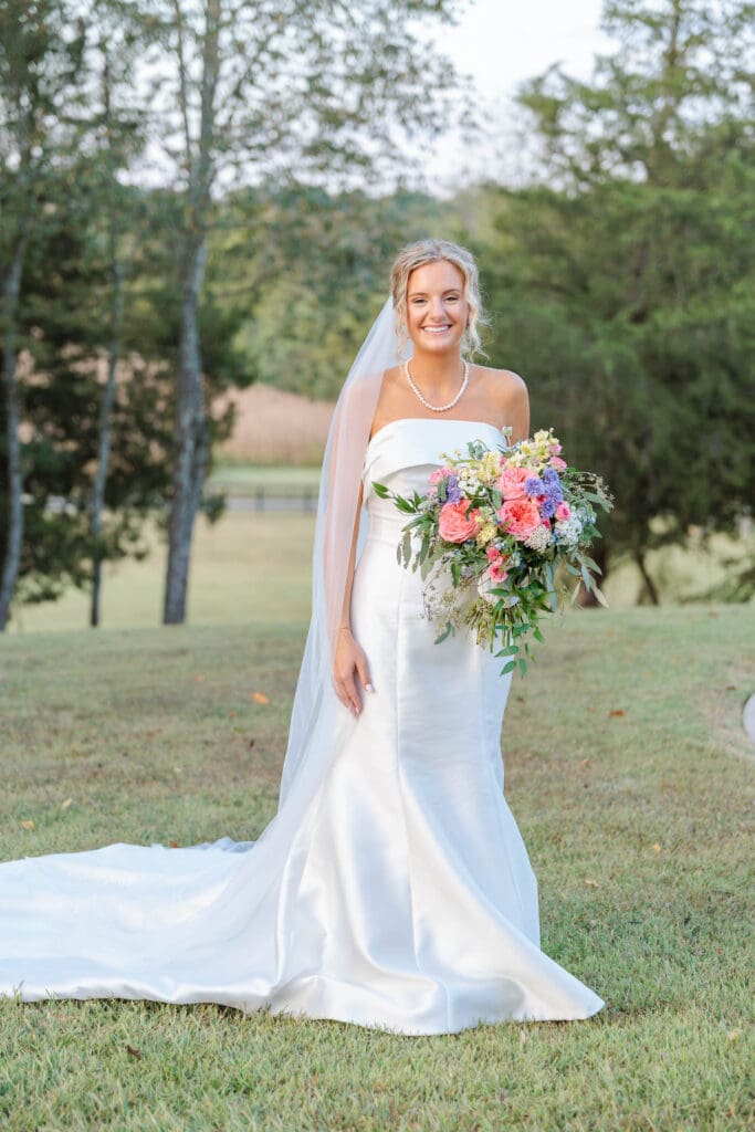 Bridal portraits with a colorful bouquet.