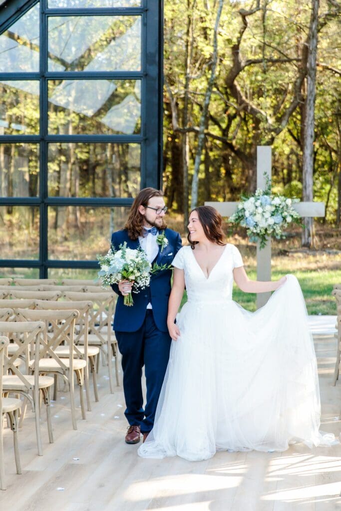 Just married photos glass chapel The Jubilee Woods venue