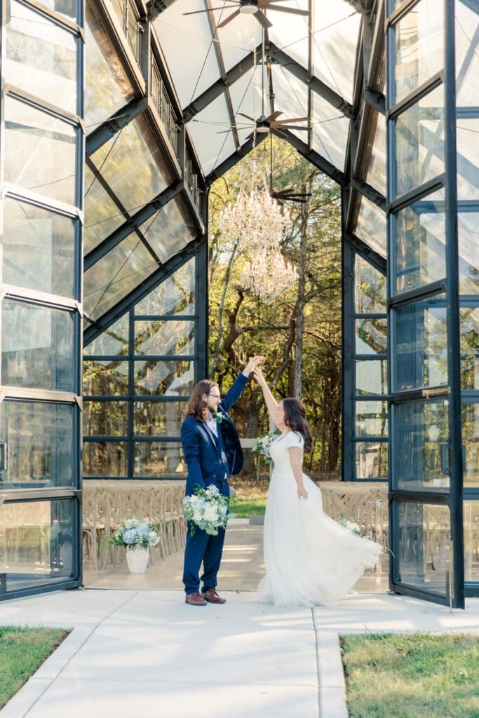 Just married photos near Nashville at Jubilee Woods Glass Chapal