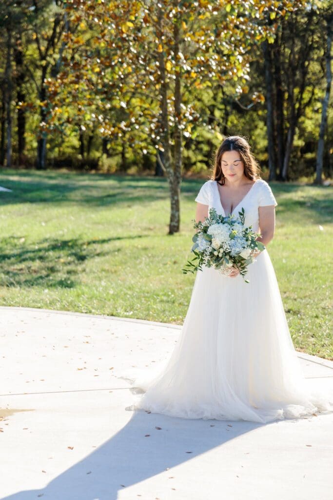 Lovely bride posing for portraits at Jubilee Woods