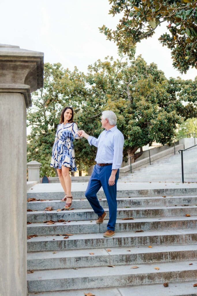 Michael helping Sarah down the stairs in downtown Nashville