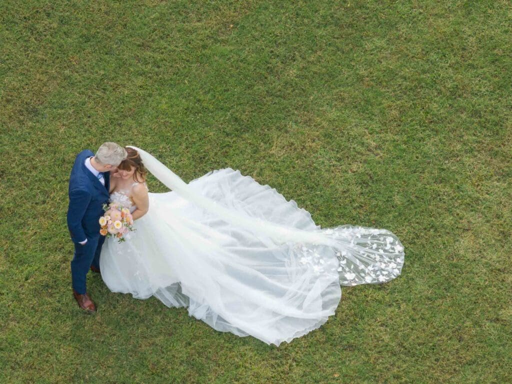 Beautiful drone photo of bride and groom at Irsiwoods near Nashville