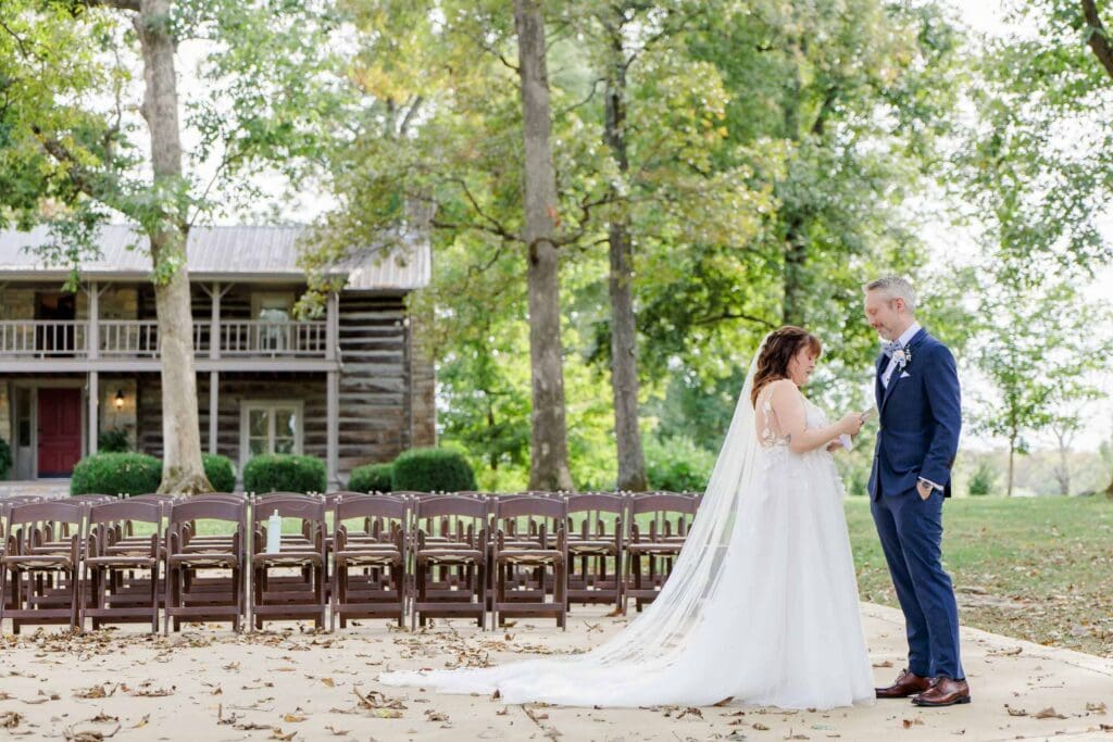 Bride sharing private vows with groom at Iriswoods near Nashville, TN