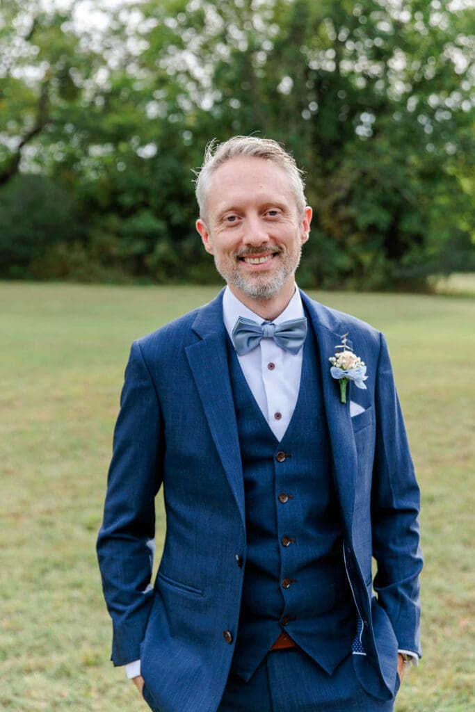Outdoor portrait of groom at Iriswoods near Nashville, TN