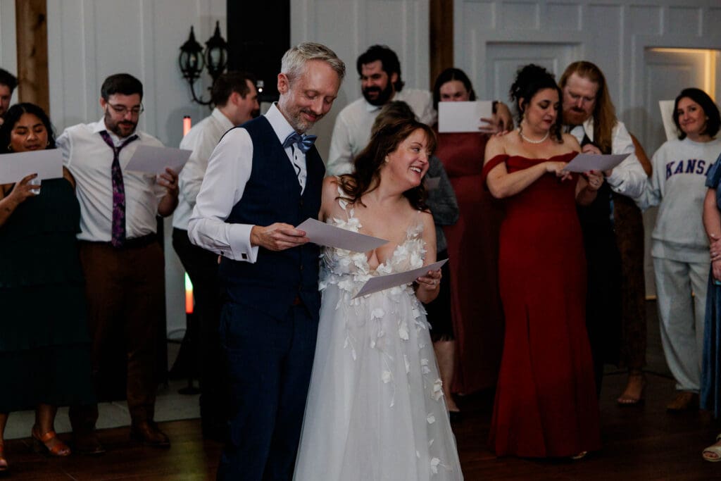 Bride and groom lead sing-a-long at Iriswoods in Mt. Juliet, TN
