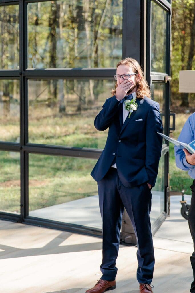 Emotional groom reaction during wedding ceremony