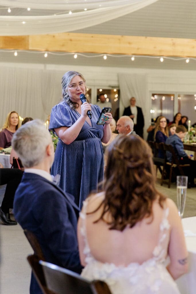 Maid of honor speech at Iriswoods wedding venue during reception