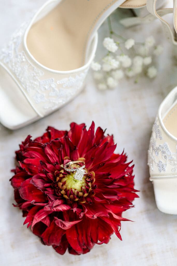 Wedding ring photographed in flower