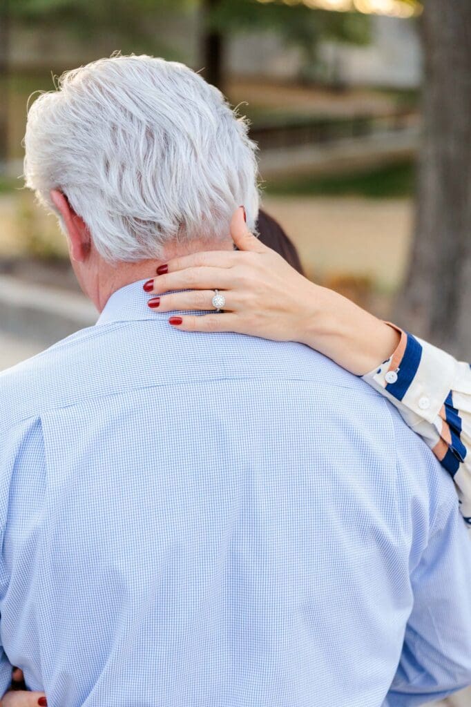 Sarah and Michael embracing during their Downtown Nashville session