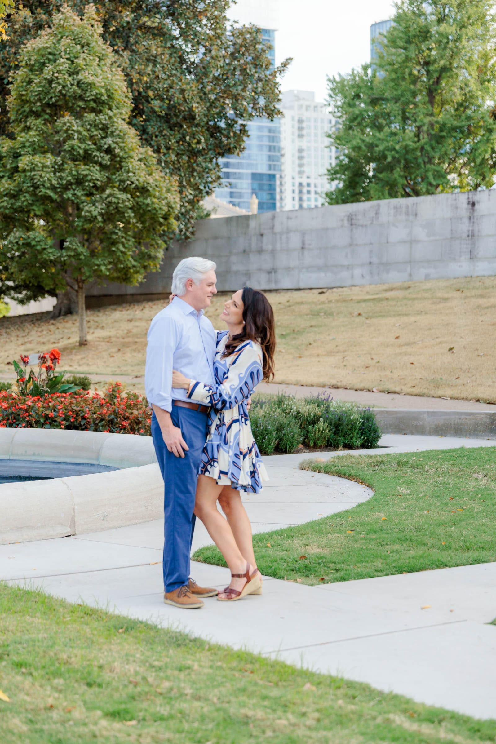 Michael and Sarah standing together during their Nashville engagement session