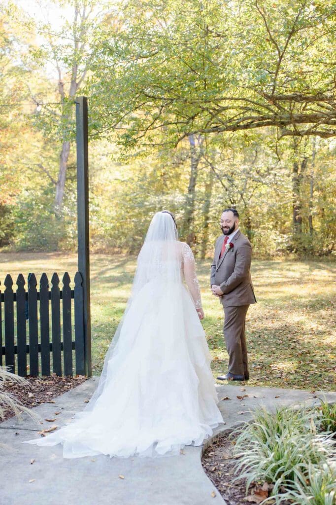 First look photo of bride and groom at Firefly Lane in Dickson, TN