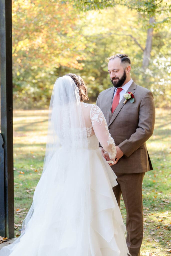 Private moment for bride and groom